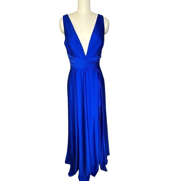 Mac Duggal Royal Blue Jersey Plunge Neck Evening Gown 26578 | Size 10 - Picture 5 of 12
